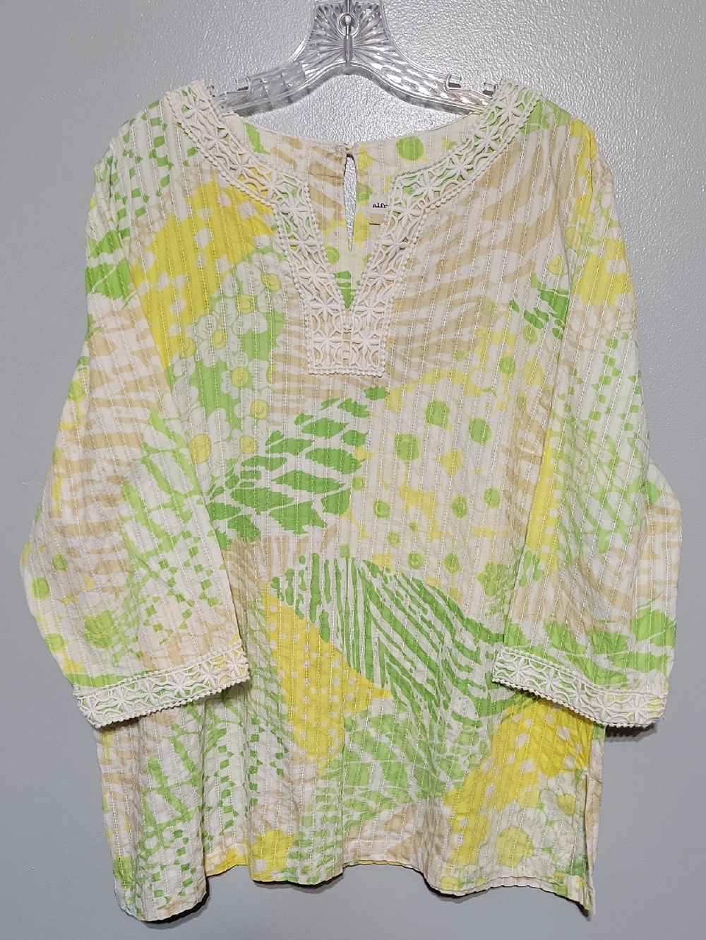 Alfred Dunner Women's Daisy Palm Top Crochet Lace Neck Cuffs Sz 20w Peasant Art